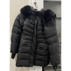 SHEIN Women's Black Faux Fur Hooded Quilted Puffer Parka Winter Coat Size L